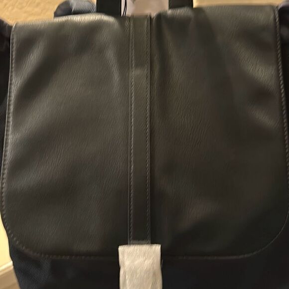 Jimmy Choo Parfums Colorblock Backpack Navy Blue Black Cinch Top Travel Work Bag - Picture 3 of 8